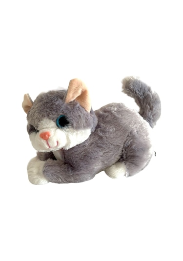 Sesli Miyavlayan Jumbo 30 Cm Peluş Kedi - Gri Gri