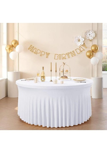 Sones 4ft Polyester Elastik Masa Örtüsü Örtüsü Düğün Ziyafet Parti Dekorasyonu Yuvarlak Masa Eteği Ofis Masa Örtüsü Beyaz Beyaz
