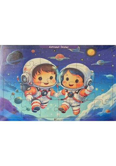 Ahşap Puzzle 24x30 Cm 24 Parça Astronot İkizler