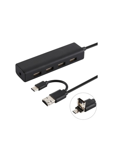 3'ü 1 Usb-c / Typ-c + Mıcro Usb + 4 X Usb 2.0 Bağlantı Noktası Hub Dönüştürücü, Kablo Uzunluğu: 12cm Siyah
