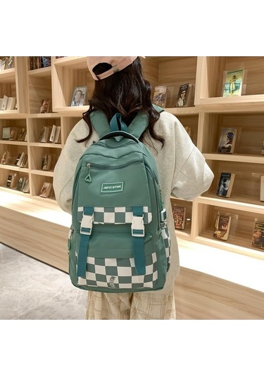 Novahub Siyah Dama Tahtalı Çanta Desenli Okul Çantası Kız Öğrenci Sırt Çantası Ortaokul Kadın Sırt Çantası Siyah