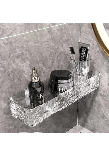 Fortunelane Modern Banyo Şampuan Depolama Rafları - Tek Seviye, Dayanıklı, Kolay Kurulum, Şeffaf, Banyo İçin İyileştirilmiş Tasar Şeffaf