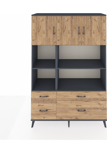 Hyperion Dolap 8 Raflı 4 Çekmeceli 3 Kapaklı 132x44x195 Antrasit-çam/çam Atlas Çam/atlas Çam