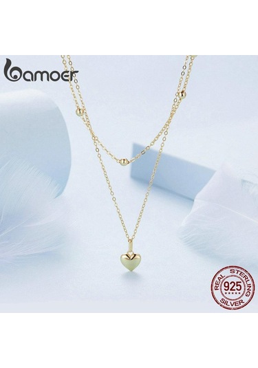 Bamoer Takı Bamoer Aşk Kalp Kadın Klavikula Zinciri Çift Zincir 925 Ayar Gümüş Boyun Takı Gümüş