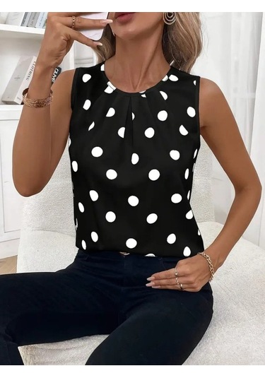 Kadın Askılı Yakası Büzgülü Puantiyeli Atlas Bluz Karışık