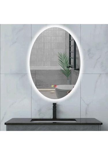 60x80 H Cm Buğu Çözücülü Dokunmatik Işıklı Ledli Elips Banyo Aynası Şeffaf