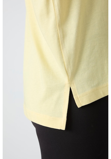 Tommy Life Sarı Penye Modal Yumuşak Tuşeli Oversize Fit Basic Kadın T-shirt- 97285 Sarı
