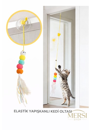 Elastik Yapışkanlı Kedi Oyuncağı Çanlı Esnek Oltalı Kedi Oyunu