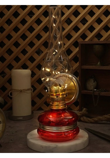 En Büyük Boy 33 Cm Nostaljik Gaz Lambası Ledli Kandil Ledli Kırmızı