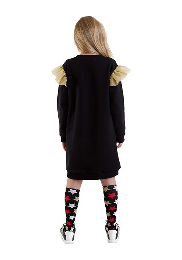 Denokids Simli Kedi Kız Çocuk Siyah Elbise Renkli