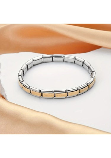 Çelik Bileklik İnce İtalyan Charm Model Unisex Erkek Kadın 3 Mm 18 Cm Ortası Altın Sarısı Kenarı Gümüş Altın - Gümüş