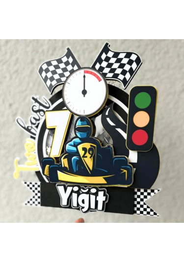 Go Kart Karting Temalı Erkek Çocuk Doğum Günü İsme Özel 3d Pasta Süsü Cake Topper Çocuk