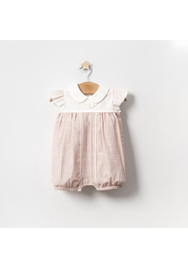 Yazlık Yakası Fisto Dantelli Bebe Kız Tulum Pudra