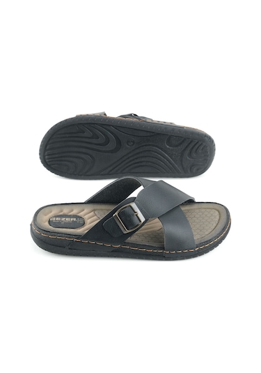 Gezer Erkek Yazlık Suni Deri Tek Toka Ayarlanabilir Rahat Taban Günlük Terlik Siyah