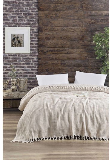 Çift Kişilik Yatak Pikesi Piramit Bej 200 X 230 Cm Çok Renkli