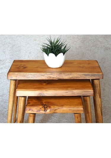 Doğal Ağaç Masif Kütük 3’Lü Zigon Sehpa (361414305)