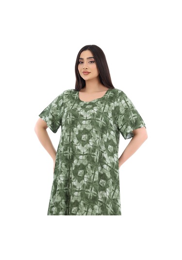 Schık Kadın Viskon Yarım Kol Kare Yaka Elbise Haki Haki