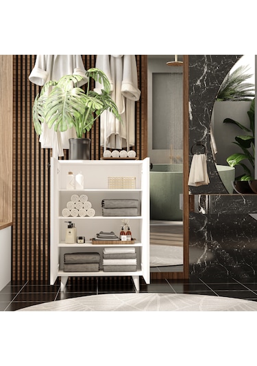 İmbaş 2 Kapaklı 3 Raflı Çok Amaçlı Dolap Ayakkabılık Mutfak Banyo Kiler Beyaz