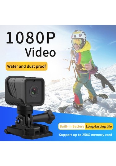 Ranyeek Siyah 1080p Dış Mekan Bisiklet Kamera - Wifi İle Akış, Su Geçirmez, Döngü Kaydı, 900mah Batarya Siyah