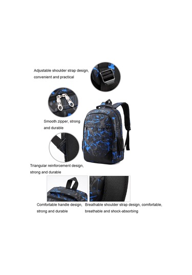 Three-piece Student Backpack Set Casual Large Capacity Outdoor Travel Backpack Blue Camouflage Mavi