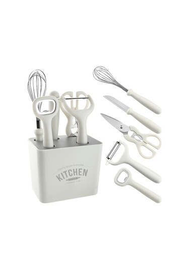 Jian Fan Modern Şık Tasarımlı 420 Paslanmaz Çelik Mutfak Araçları 6'lı Seti Beyaz