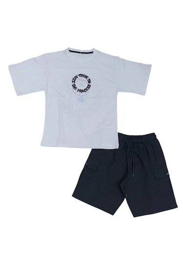 Erkek Çocuk Stay True Ön Arka Yazılı Tişört Paraşüt Şortlu Takım