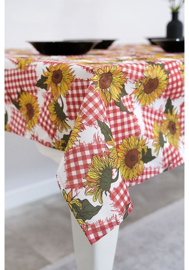 Sufre Sıvı Geçirmez Masa Örtüsü Sofra Bezi Sofra Örtüsü Piknik Örtüsü Ayçiçeği Kırmızı