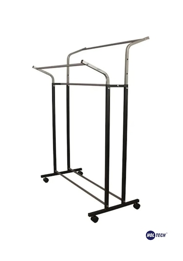 Ayarlanabilir Metal Konfeksiyon Askısı Çiftli Portatif Vitrin Siyah