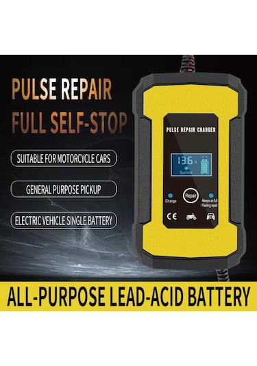 Mufunye Araba Akü Şarj Cihazı 12v Akıllı Tam Otomatik Akü Şarj Cihazı Bakım Cihazı Lcd Ekranlı Nabız Onarım