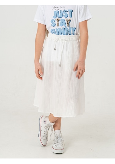 Kız Çocuk Kloş Keten Etek 2951 Beyaz