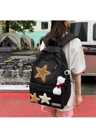 Bej Beş Köşeli Yıldız Sırt Çantası Kız Eğlence Bej
