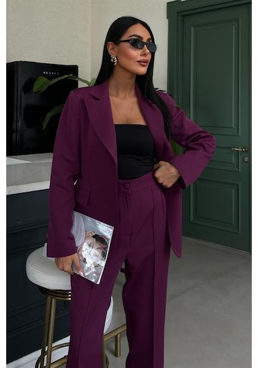 Sırt Dantel Detay Premium Takım Elbise 10031 Mürdüm