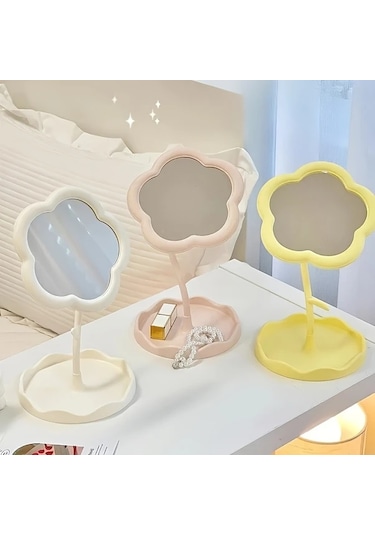 Willowhaven Lihangstar Çiçekli Pembe Aynalı Tuvalet Masası - Ayaklı Ayarlanabilir Dekoratif Makyaj Aynası Pembe