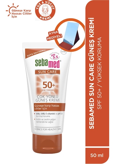 Sebamed Suncare Plaj Aynası Hediyeli - SPF 50+ UVA UVB Filtresi - E Vitamini Yüksek Koruma Yüz Güneş Kremi 50 ML Seti