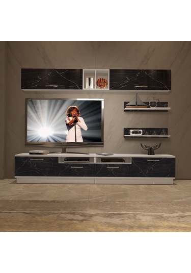 Decoraktiv Trendstyle 5220 Mdf Tv Ünitesi Tv Sehpası Beyaz - Siyah Mermer