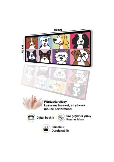 Sonictouch Mutlu Patişler Renkli Pürüzsüz Sıvı Geçirmez Yüzey Xxl Gamer Ofis Klavye Mousepad 40x90cm Mousepad