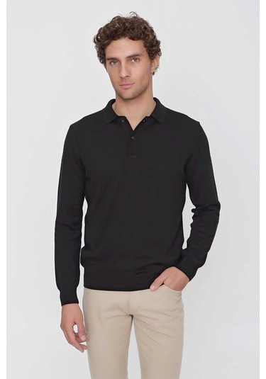 Basic Dinamik Fit Rahat Kesim Polo Yaka Triko Kazak 99kc017001001 Siyah