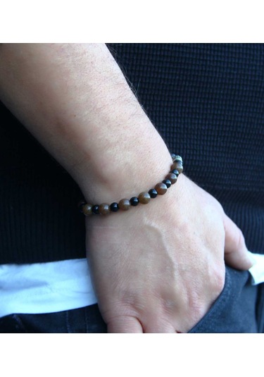 Erkek Doğal Taş Bileklik Oniks Akik Hematit Taşı Oaheb2 Kahverengi