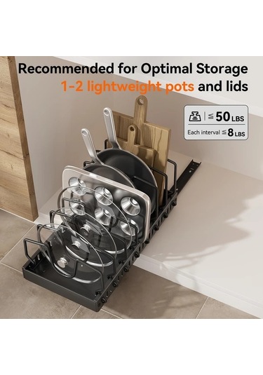 Honeybeeshop Siyah L-07 8 Bölmeli Çekmeceli Mutfak Düzenleyici Raf Ağır Metal Depolama Tencereler Tavalar İçin Ayarlanabilir Siyah