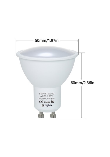 Qingmipy Zigbee Akıllı Led Ampul Gu10 5w - Rgb+cw+ww Renkli, Ses Ve Uygulama Kontrollü, Parlaklık Ayarlı, 85-265v Beyaz