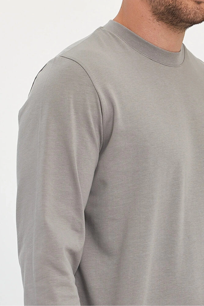 Erkek Bisiklet Yaka Baskısız Rahat Kalıp Mevsimlik Sweatshirt Haki