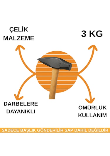 3kg Çelik Uçlu Balyoz Sivri Yassı Profesyonel Balyoz Başlığı