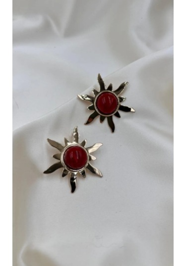 Bb İthal Bordo Güneş Küpe Altın - Kırmızı