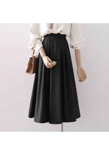 Zanzea Yaz Kadın Yüksek Bel Pileli Düz Renk Bol A Kesim Etek Siyah Zanzea Yaz Kadın Yüksek Bel Pileli Düz Renk Bol A Kesim Etek Siyah