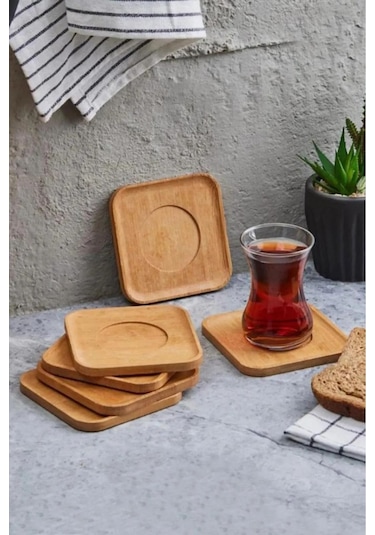 Mis Kitchen 6 Adet Kare Bambu Çay Bardak Altlığı Kare Model Kahverengi