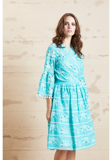 Kadın Günlük %100 Pamuk Desenli Rahat Yazlık Etek Turkuaz