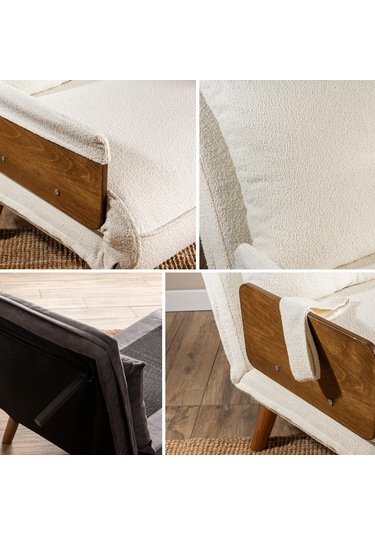 Pafu Cosmo Tekli Katlanır Yataklı Koltuk - Teddy Beyaz Beyaz