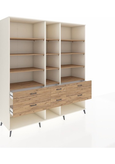Kronos Dolap 12 Raflı 6 Çekmeceli 220x59x243 Aytaşı-çam/çam Atlas Çam/atlas Çam