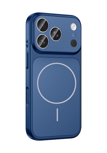 Apple İphone 17 Pro Max Kılıf Şarj Özellikli Kamera Lensli 1.8mm İnce Sert Formen Kapak Mavi