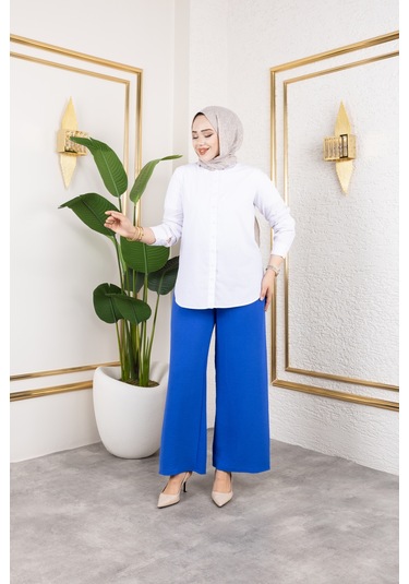 Beli Lastikli Salaş Ayrobin Pantolon - Mavi / A0103 Mavi